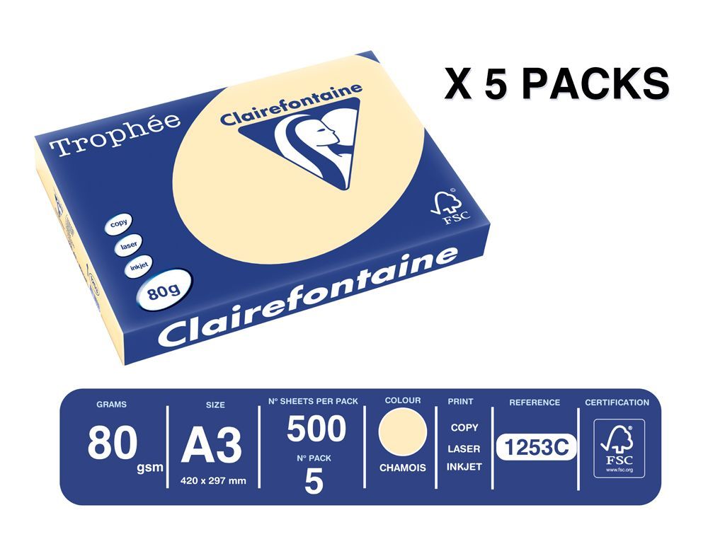 Papel color trophee A3 80gr arena pastel paquete de 500 hojas