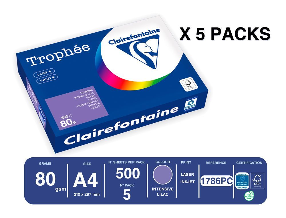 Papel color trophee A4 80gr violeta intenso paquete de 500hojas