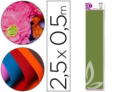 Papel Crespon Liderpapel 50 cm X 2.5M 34G/M2 Verde Oliva