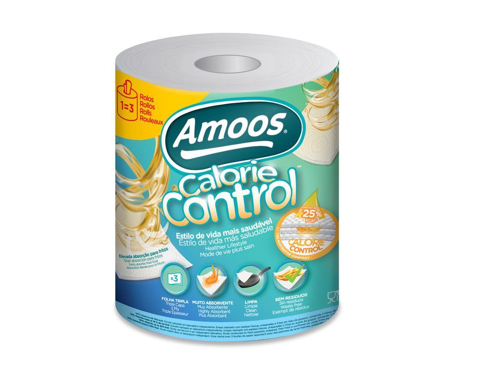 Papel de cocina amoos calorie control 3 capas 58g/m2 109 servicios rollo