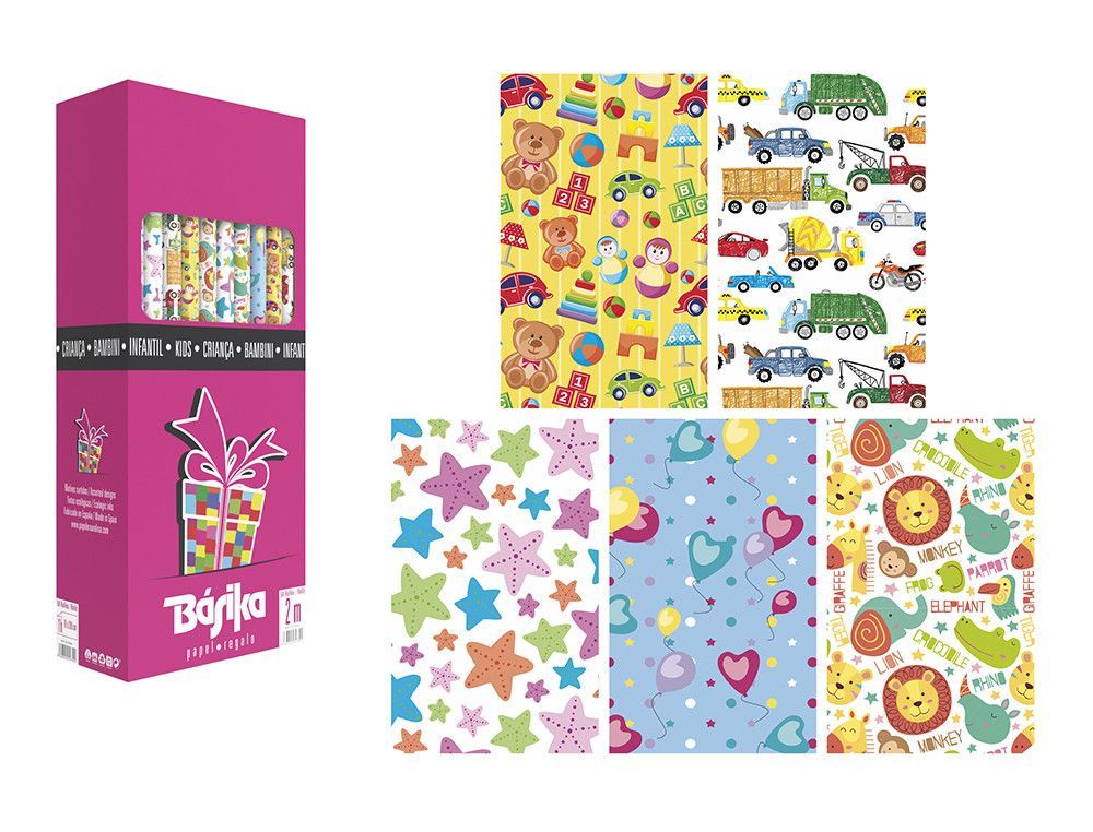 Papel de regalo basika infantil rollo de 70 x 200 cm modelos surtidos