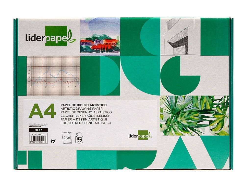 Papel dibujo liderpapel 210x297 mm 130 gr sin recuadro din a4 hoja