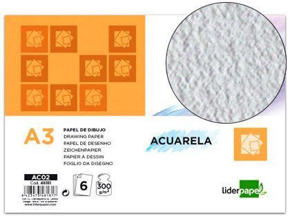 Papel Dibujo Liderpapel 297X420Mm 300G/M2 Acuarela Pack de 6