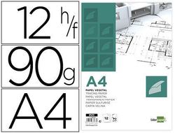 Papel dibujo liderpapel a4 210x297mm 90g/m2 vegetal sobre de 12 hojas