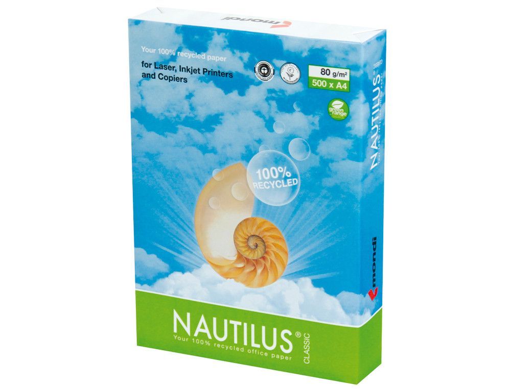 Papel Fotocopiadora Nautilus Din A4 80 Gramos -Paquete de 500 Hojas 100% Reciclado