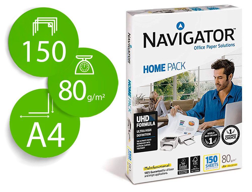 Papel fotocopiadora navigator din A4 80 gramos paquete de 150 hojas