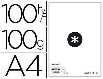 Papel liderpapel a4 antartik 100g/m2 paquete de 100 hojas blanco liso