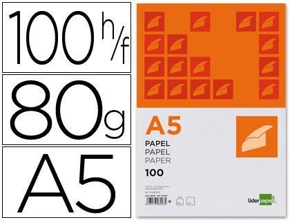 Papel liderpapel a5 80g/m2 paquete de 100 blanco