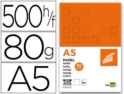 Papel Liderpapel A5 80G/M2 Paquete de 500 Blanco