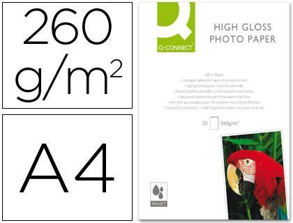 Papel Q-Connect Foto Glossy Din A4 Alta Calidad Digital Photo -Para Ink-Jet Bolsa de 50 Hojas de 260 Gr