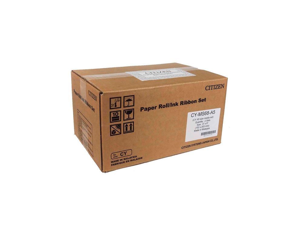 Papel sublimacion citizen para impresora cy-02 caja de 2 rollos 350 copias 15x20 cm/ 700 copias 10x15 cm