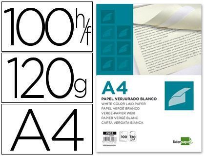 Papel Verjurado Liderpapel A4 120G/M2 Blanco Paquete de 100