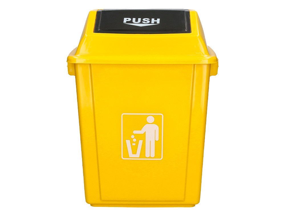 Papelera contenedor q-connect plastico con tapa de balancin 58 litros 470x330x760 mm amarillo