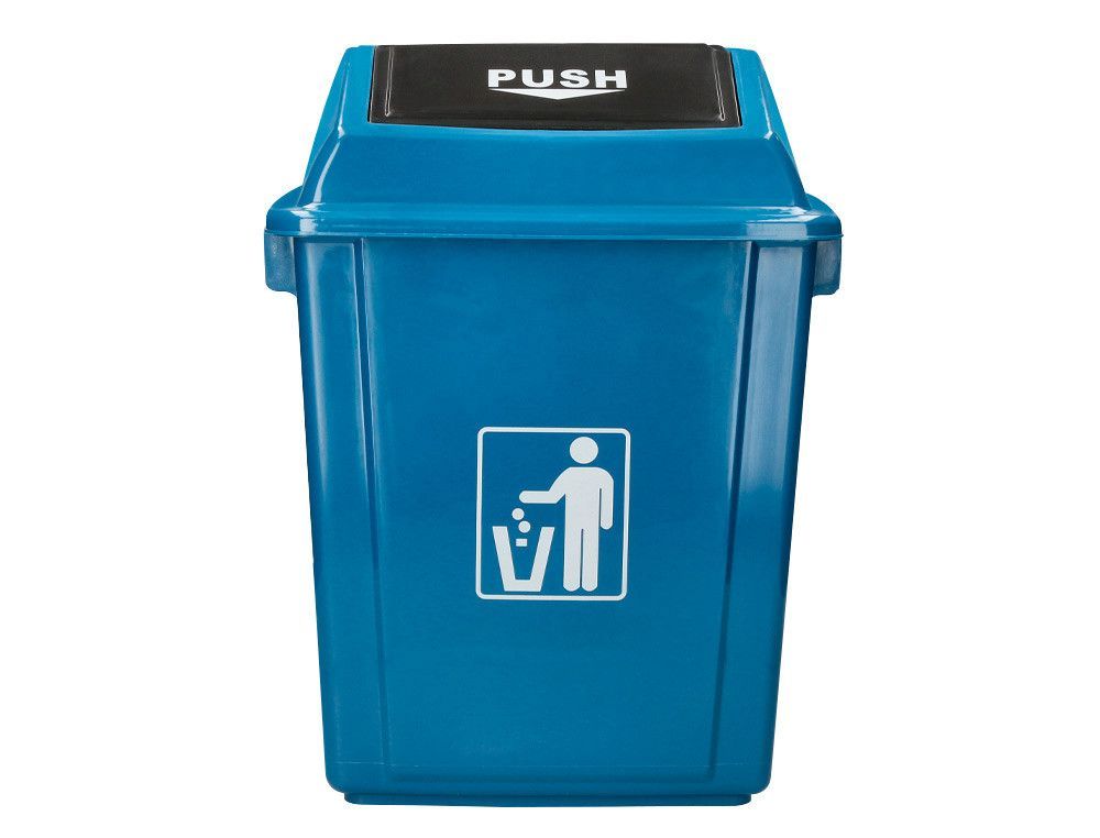 Papelera contenedor q-connect plastico con tapa de balancin 58 litros 470x330x760 mm azul
