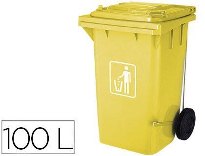 Papelera Contenedor Q-Connect Plastico con Tapadera 100L Color Amarillo 750X470X370 mm con Ruedas