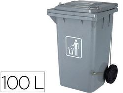 Papelera Contenedor Q-Connect Plastico con Tapadera 100L Color Gris 750X470X370 mm con Ruedas