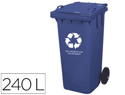Papelera Contenedor Q-Connect Plastico con Tapadera 240L Color Azul 1015X575X730 mm con Ruedas