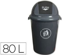 Papelera Contenedor Q-Connect Plastico con Tapadera 80L Color Gris 450X760 Mm