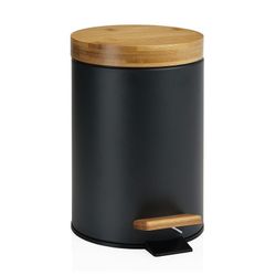 Papelera de metal y bambú negra/natural, Ø17 x 26 cm