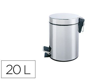 Papelera metalica q-connect con pedal cromada 43x29cm capacidad 20 litros