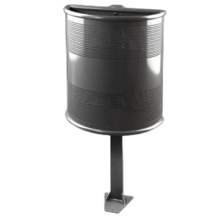 Papelera semicircular perforada con soporte a suelo 45lts