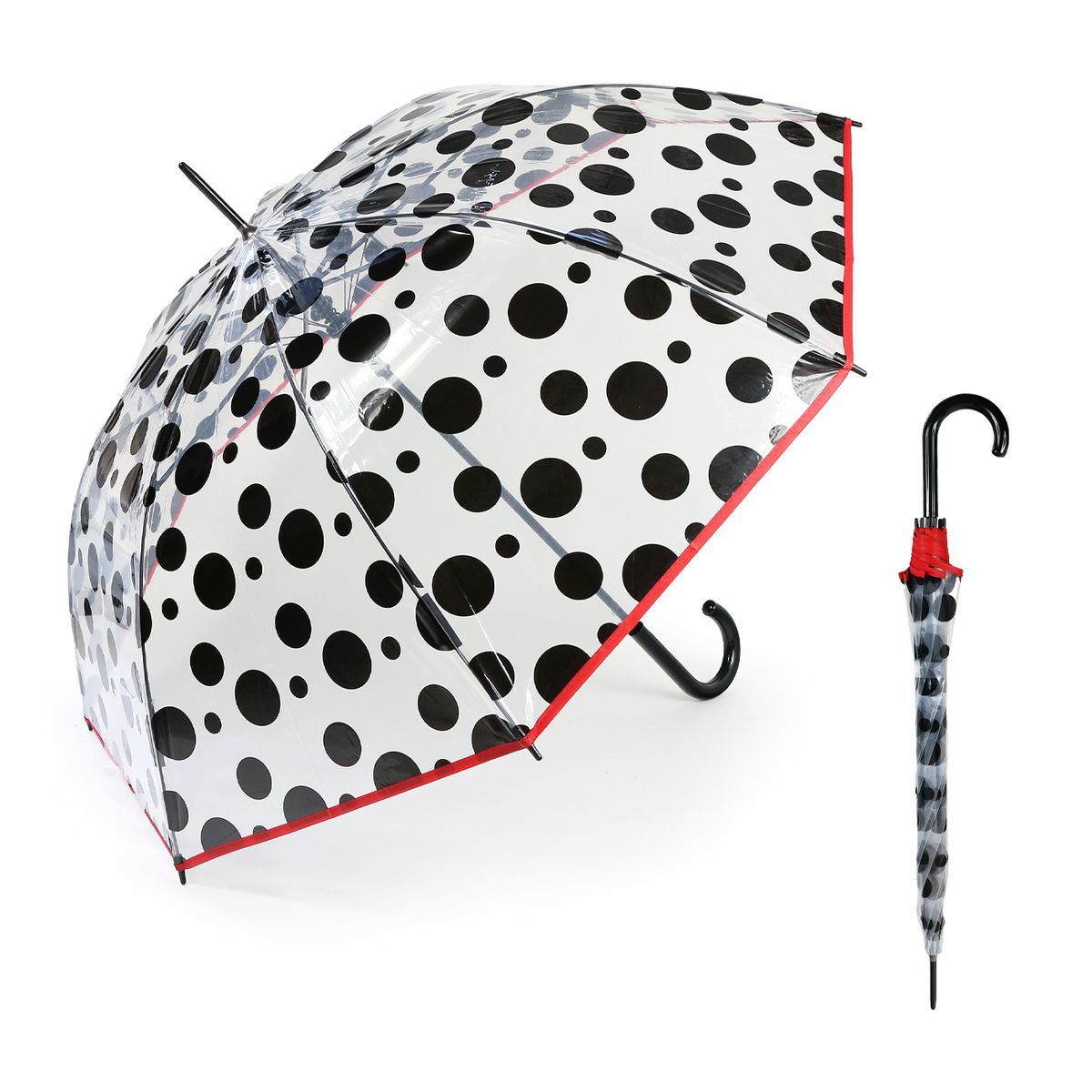 Paraguas Largo Mujer Auto Transparente Topos 61/8-Ø98cm