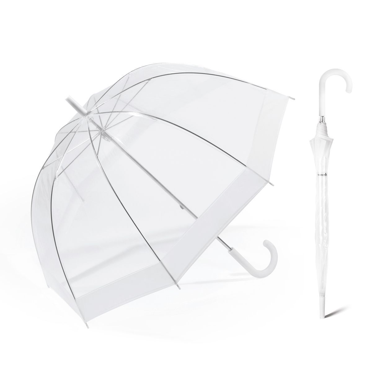 Paraguas Largo Mujer Manual Cúpula Transparente Ribete Ancho Blanco 59/8-Ø94cm