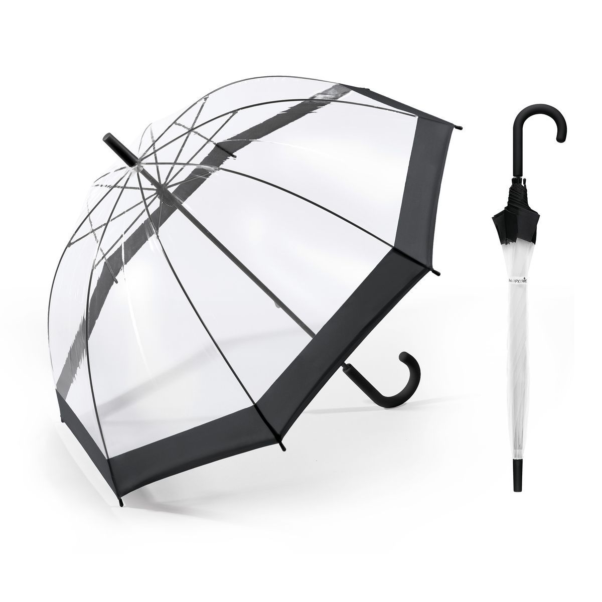 Paraguas Largo Mujer Manual Cúpula Transparente Ribete Ancho Negro 59/8-Ø94cm