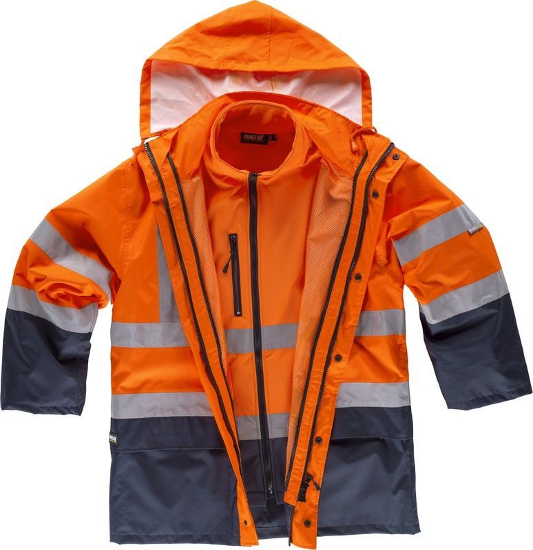 Parka 4 en 1 alta visibilidad con softshell Marino Naranja