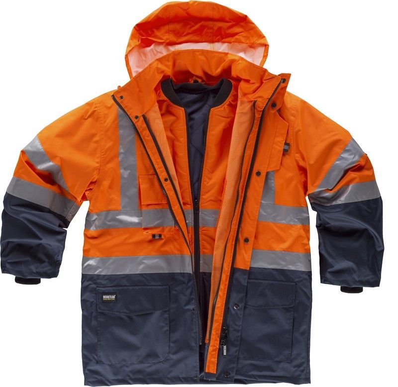 Parka 5 en 1 alta visibilidad chaleco desmontable Marino Naranja
