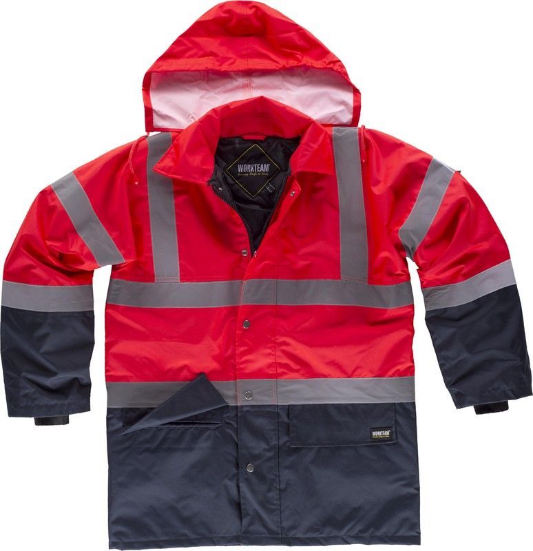 Parka combinada rojo alta visibilidad con cintas reflectante Rojo / Marino