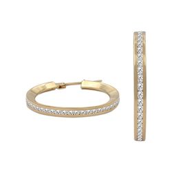 PE-A508 Pendientes mujer en oro 18K de aros con circonitas transparentes acabado en brillo diámetro interior 15 mm