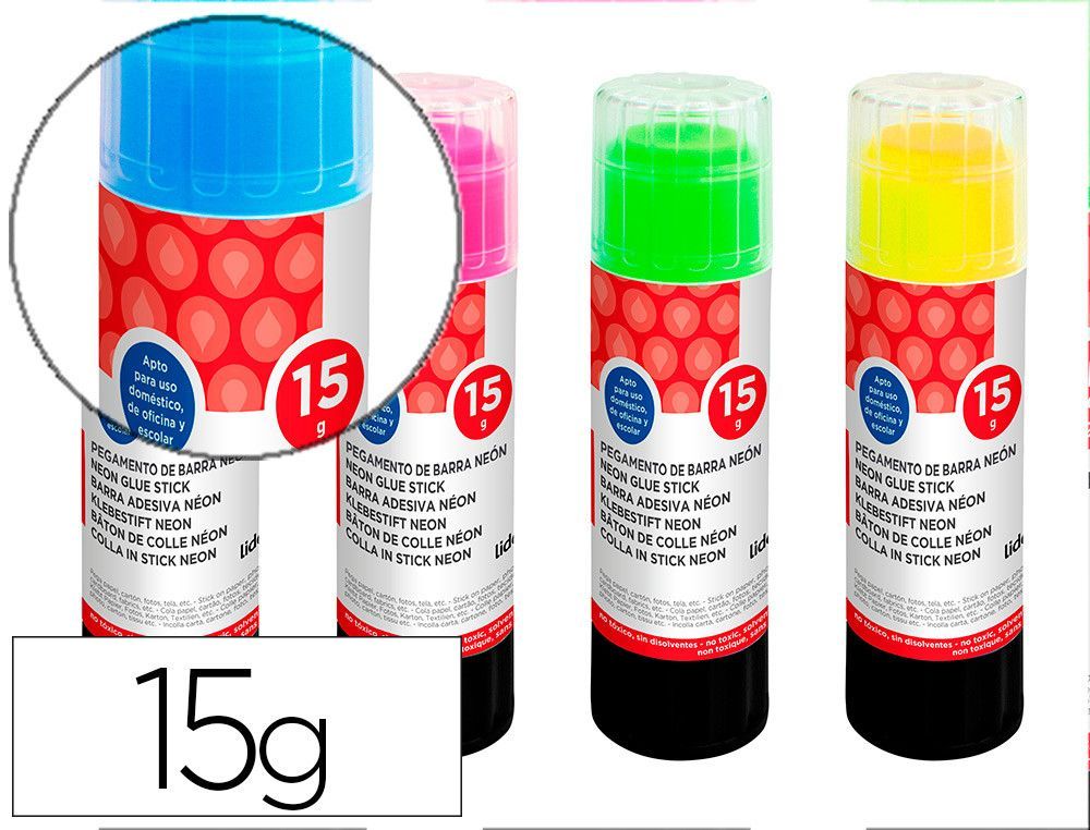 Pegamento liderpapel en barra 15 gr color neon unidad