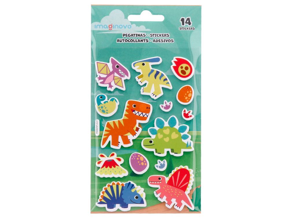 Pegatinas imaginovo luminosas dinosaurios con relieve 190x105 mm en blister