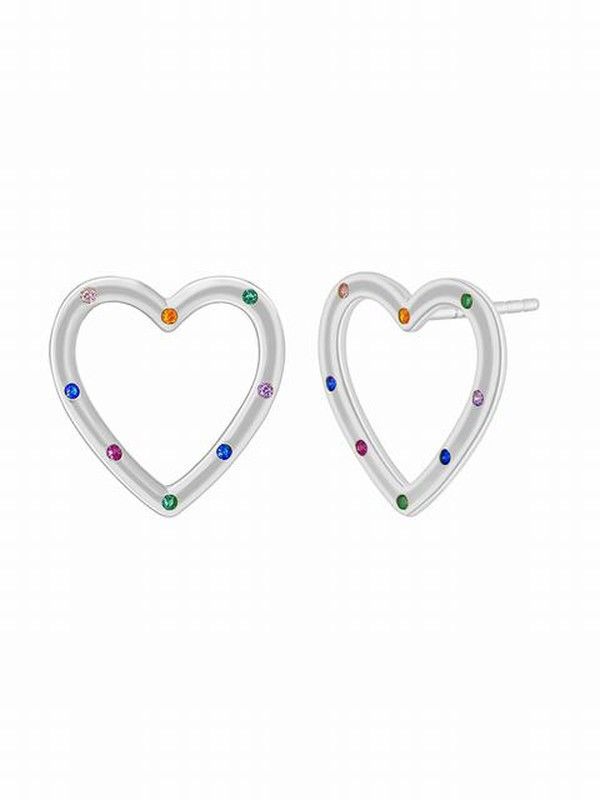 Pendiente de plata en forma de corazón con circonitas de colores