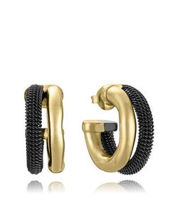 Pendientes Acero Dorado Bicolor Negro Viceroy 3,8cm 14347E01010 Medio Aro Doble