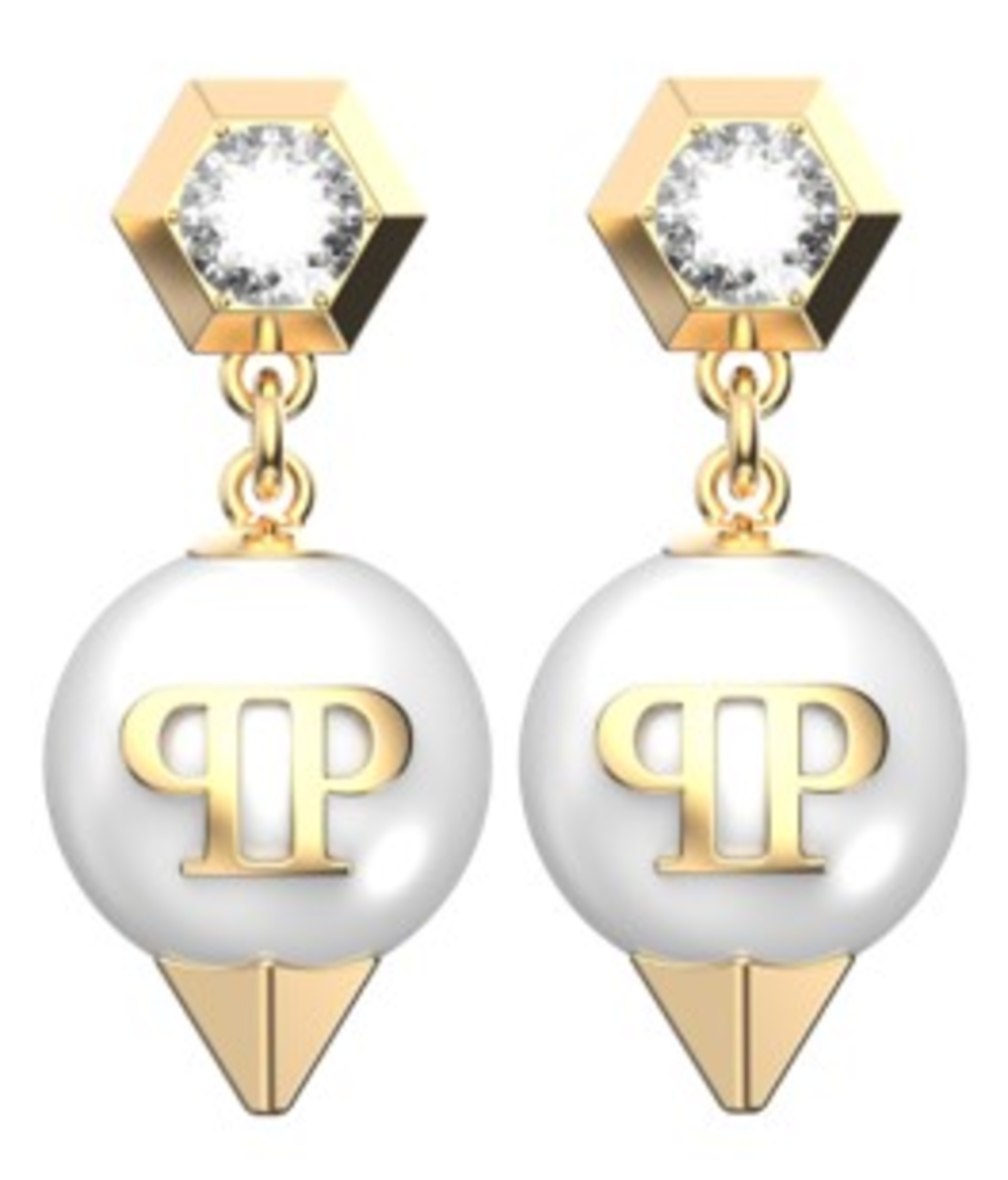 Pendientes Acero Dorado Mujer Philipp Plein PJ8EA13EU Colgante Perlas Logo PP