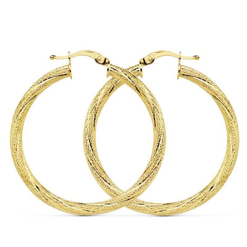 Pendientes Aros Oro 18kts Huecos Granillados 29 mm 7000840