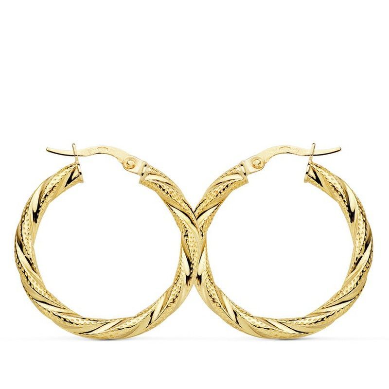 Pendientes Aros Oro 18kts Reliados Grano 26 X 3 mm 7000789