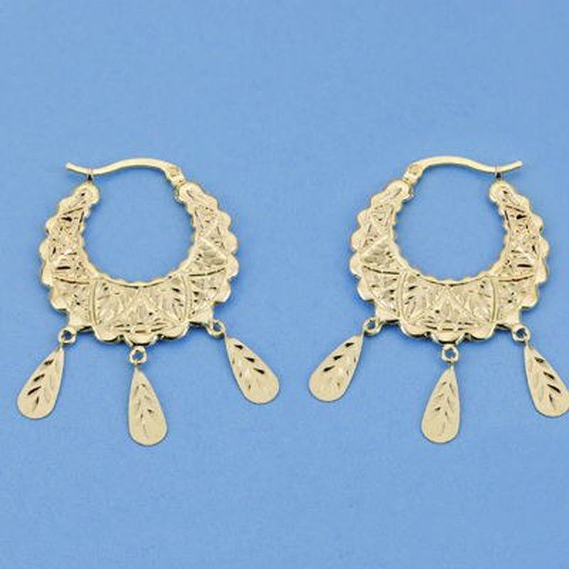 Pendientes Aros Oro 18kts Tallados Planos 36 X 25 mm 15307