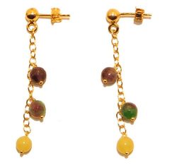 Pendientes de bolas de mineral varias. Plata dorada