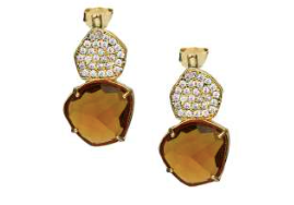 Pendientes IPPOCAMPO plata bañada y piedra champagne. IPEL261