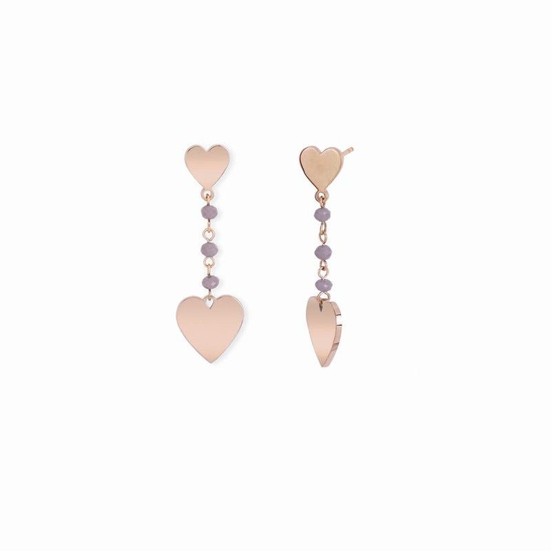 Pendientes largos corazon en Pvd oro rosa