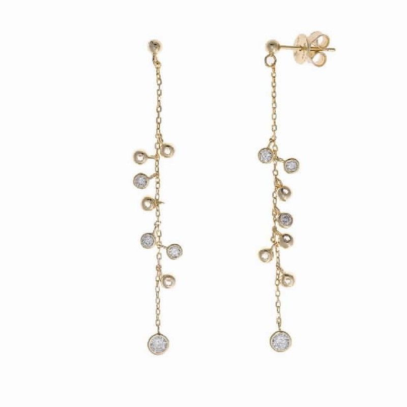 Pendientes largos de mujer en plata chapados en oro y con circonitas