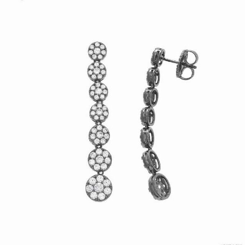 Pendientes largos de mujer en plata y chapados en rutenio y con circonitas