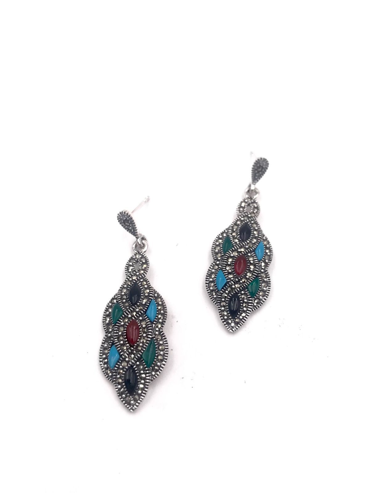 Pendientes largos Elegant de plata de ley Multi