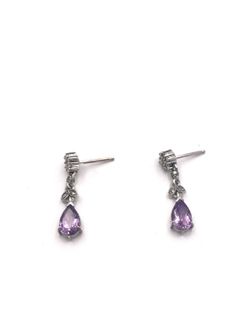 Pendientes largos Elegant de plata de ley Tear Amethyst