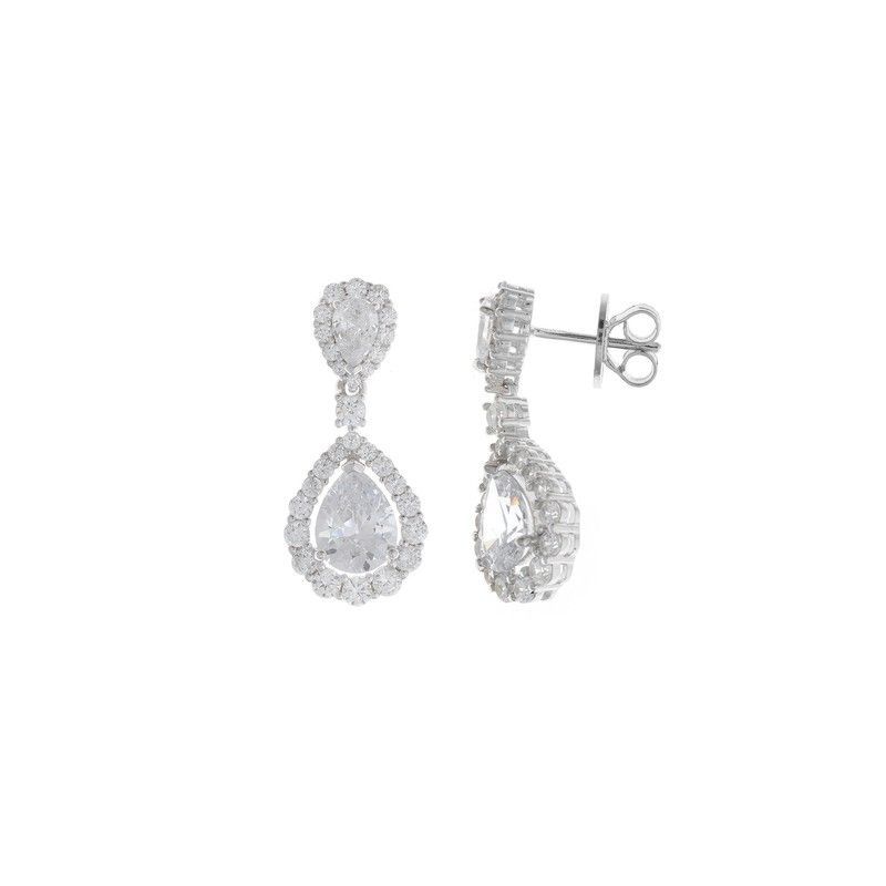 Pendientes largos en plata de ley Double Tear White