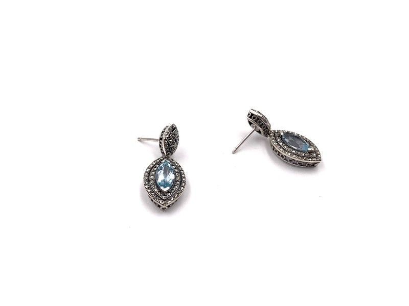 Pendientes largos Oval en plata de ley y Topacio