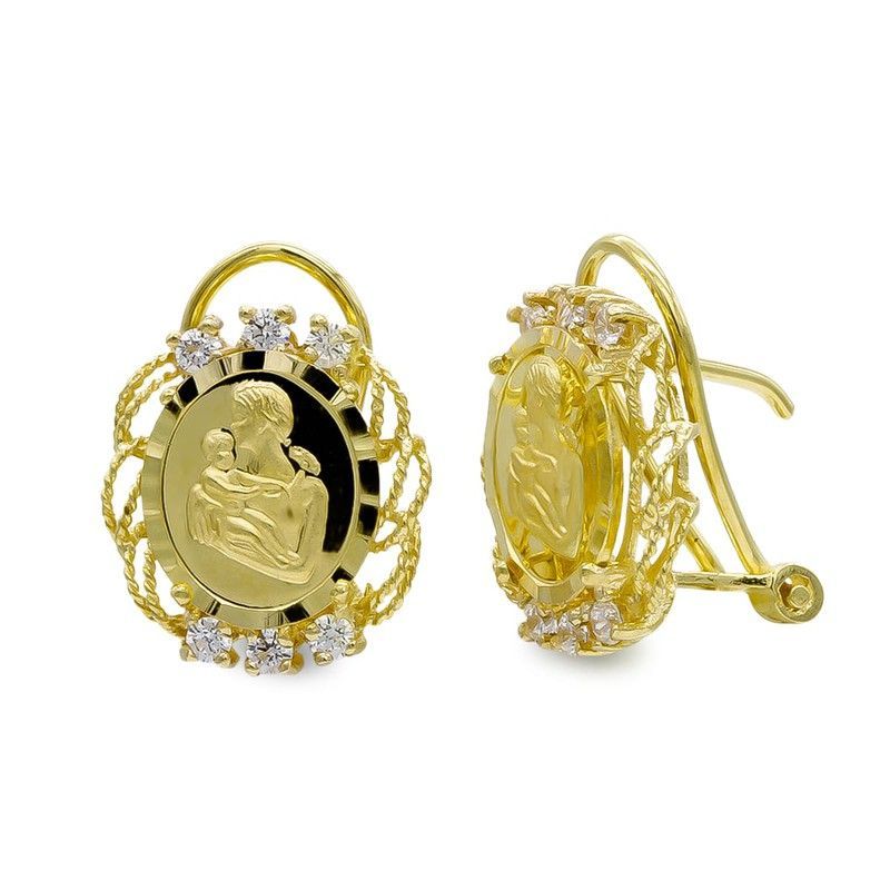 Pendientes Oro 18kts Moneda Madre Circonitas Omega 3205-1MM
